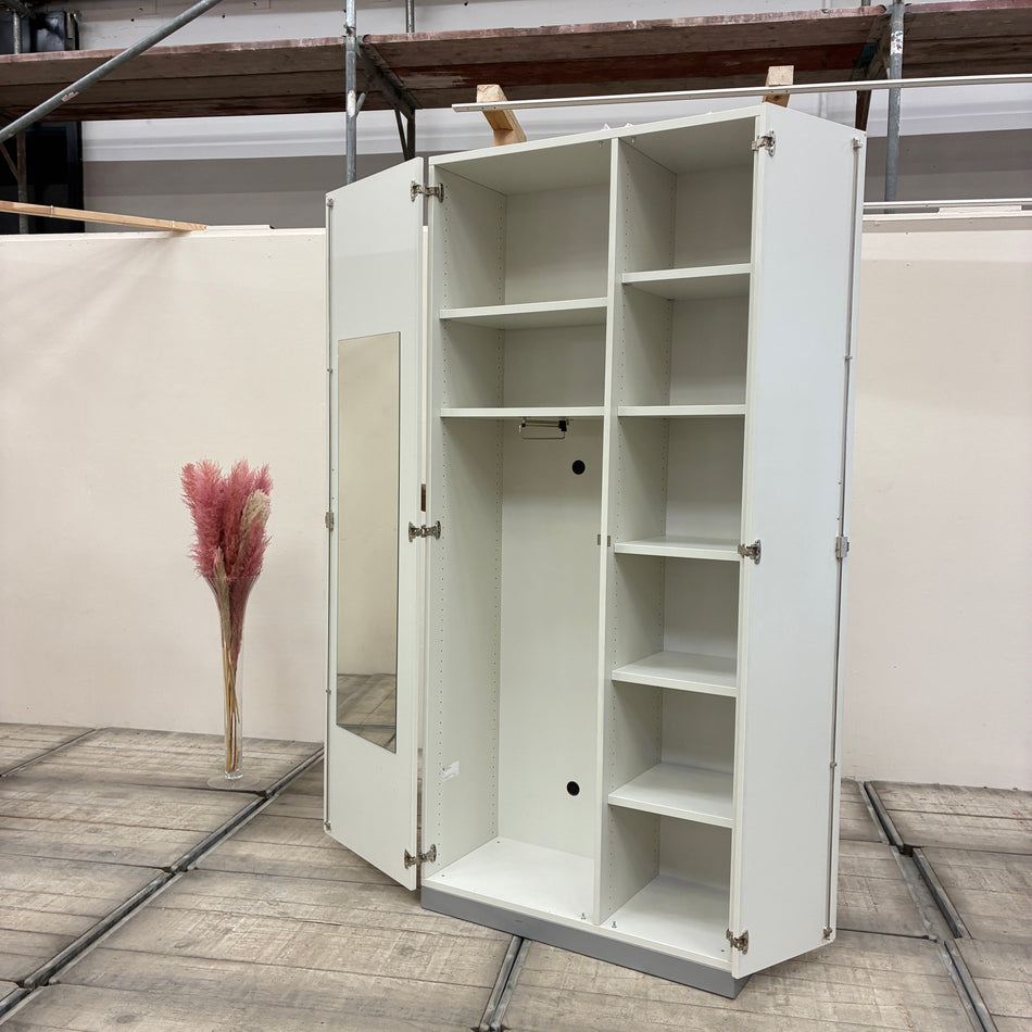 Großer Kleiderschrank Garderobenschrank Weiß Mit Spiegel Büro Schrank 230cm Gebraucht