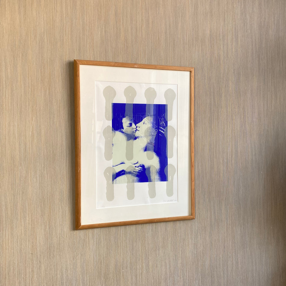 Bild mit Rahmen gebraucht blau Druckgrafik Holz Glas 63 x 83