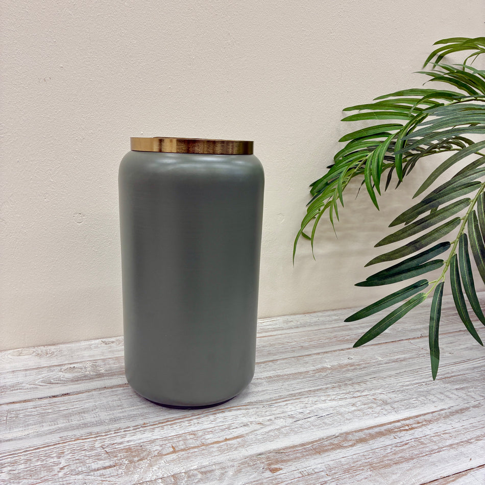 Vase Salbei Grün Goldrand Design Metall Deko 35cm