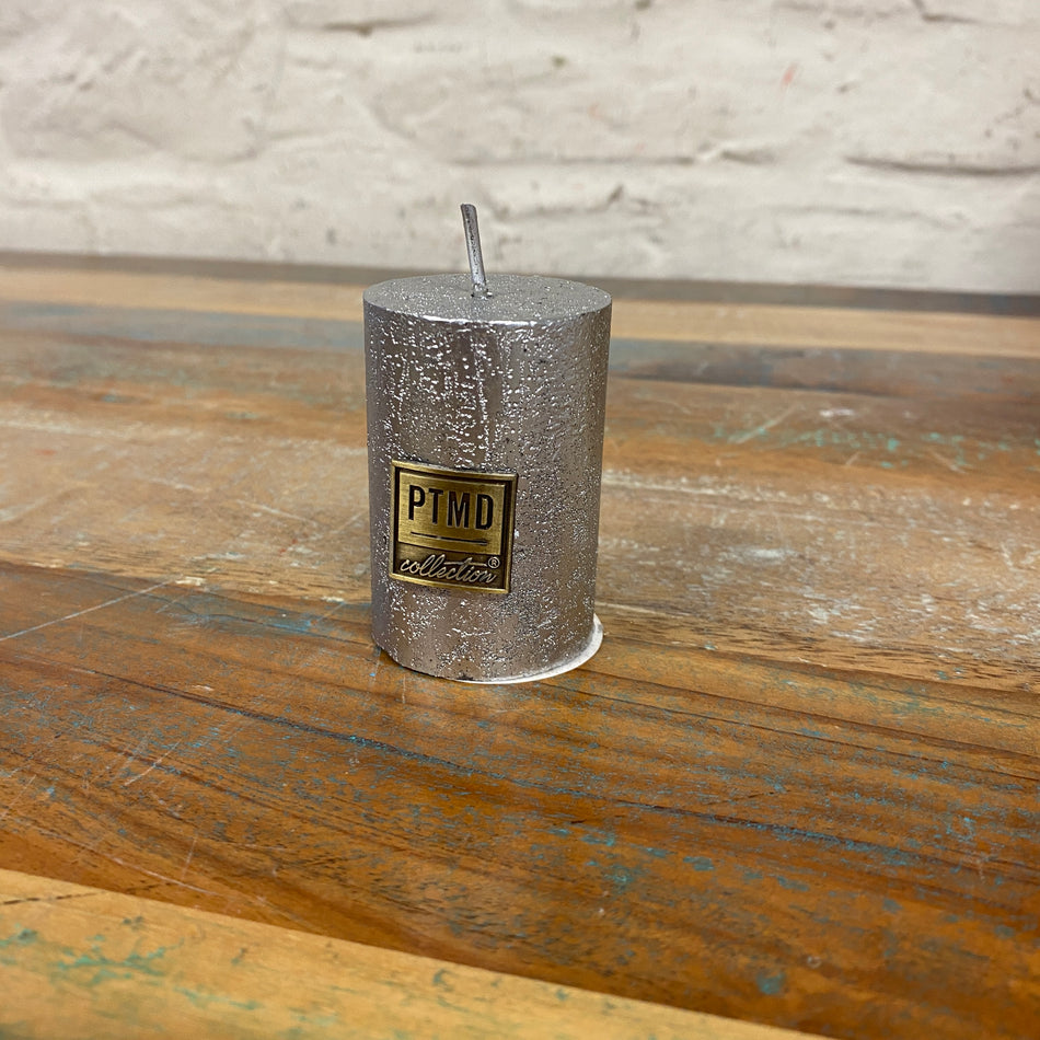 PTMD Stumpenkerze rustikal silbern 6 cm Vintage Deko