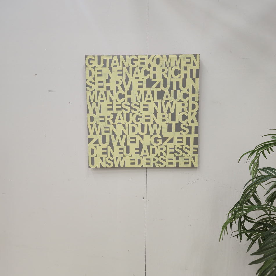 Wandgemälde Kunstdruck 80x80 Grau-Gelb Leinwand Typografie-Design Wandbild Deko
