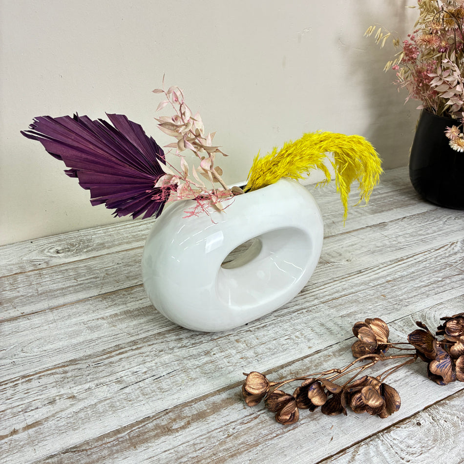 Designervase Ringvase Keramik Weiß Glänzend Tischdeko Deko Gebraucht