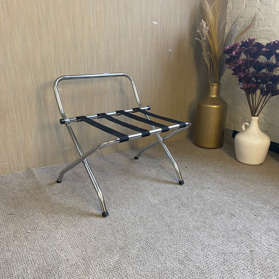 Gepäckablage aus Chrom mit schwarzen Gurten – Kofferablage Hotelstil Kofferbank gebraucht