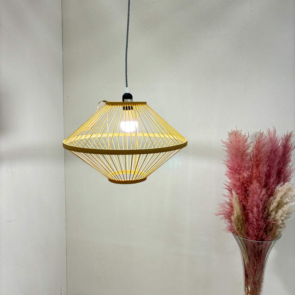Deckenlampe Beige Bambus Holz Hängeleuchte Boho Skandi Lampe
