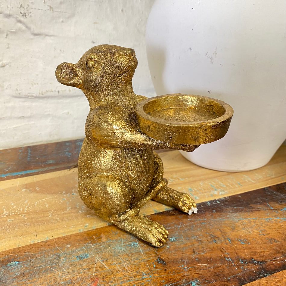 PTMD Teelichthalter Miro Maus goldfarbig Kunststoff 13,5cm