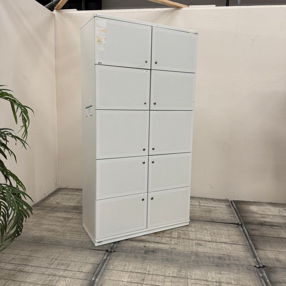 Palmberg Prisma 2 Schließfachschrank Lockerschrank Lichtgrau Lochblech 10 Fächer Büro Schrank Gebraucht