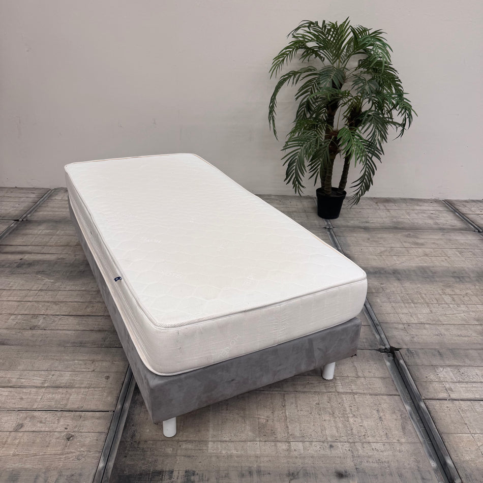 Boxspringbett Grau 90x200 inkl Matratze Wildlederoptik Einzelbett Bett gebraucht