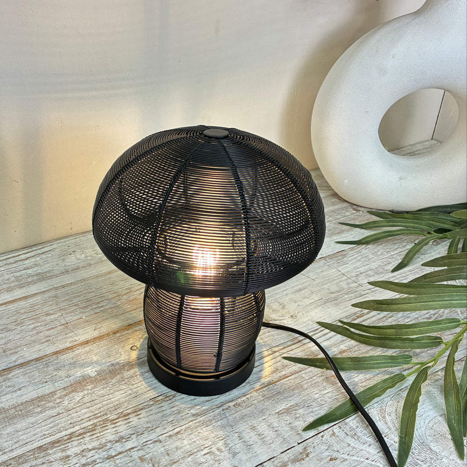 Light & Living Tischleuchte Tischlampe Pilz-Design Schwarz Metall Draht
