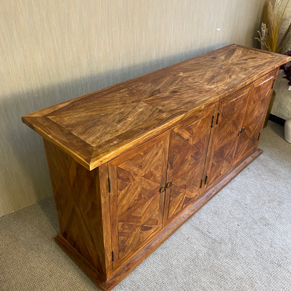 Massives Holz-Sideboard – Vintage Kommode mit Intarsienfront – viel Stauraum – Schubladen & Türen – antik/klassisch – gebraucht