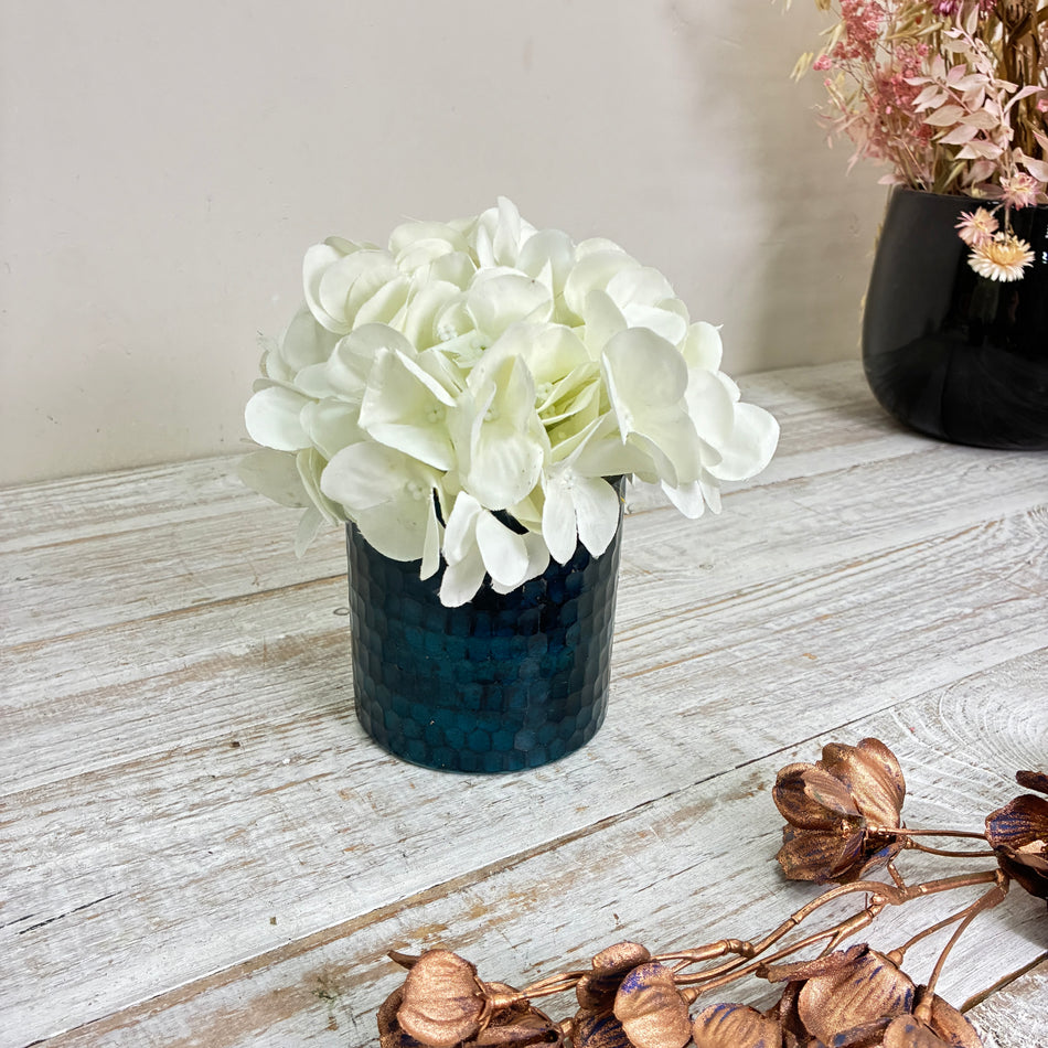 Mosaik Windlicht Teelichthalter L Blau Silber Glas Deko Vase Gebraucht