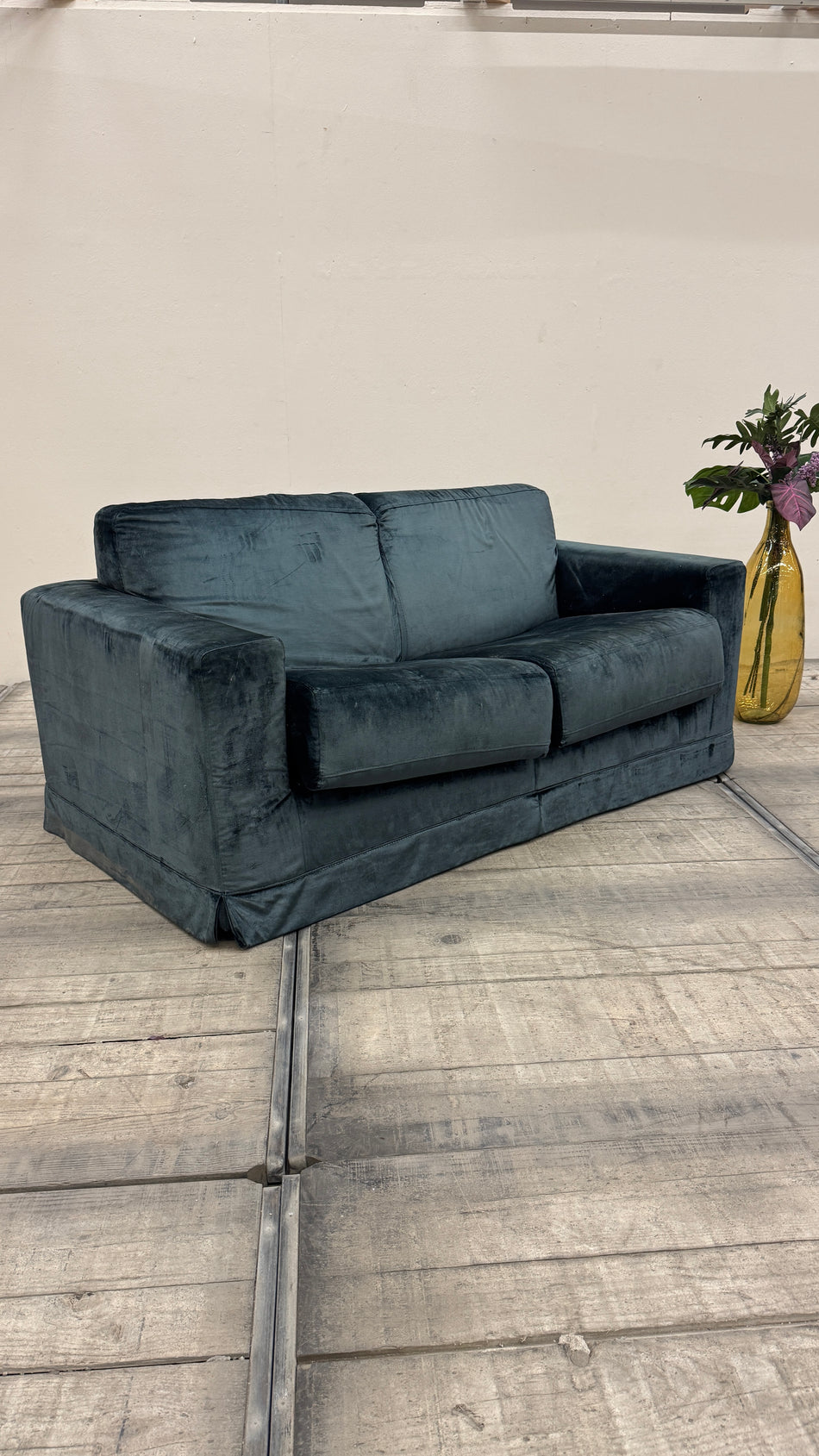 Schlafsofa Ausziehsofa 2-Sitzer Samt Petrol / Blau-Grün Couch Schlafcouch Gebraucht