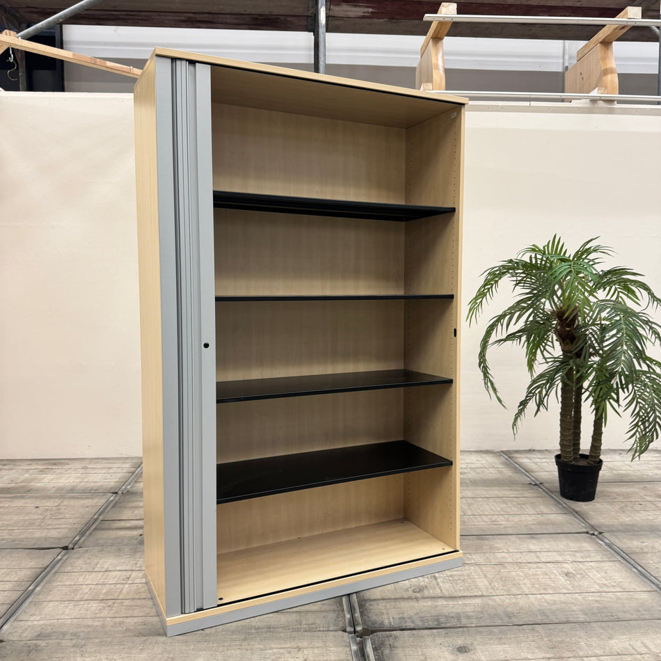 Werndl Büroschrank Buche Silbern 5OH 4 Einlegeböden Schwarz Rollladen Schrank Gebraucht