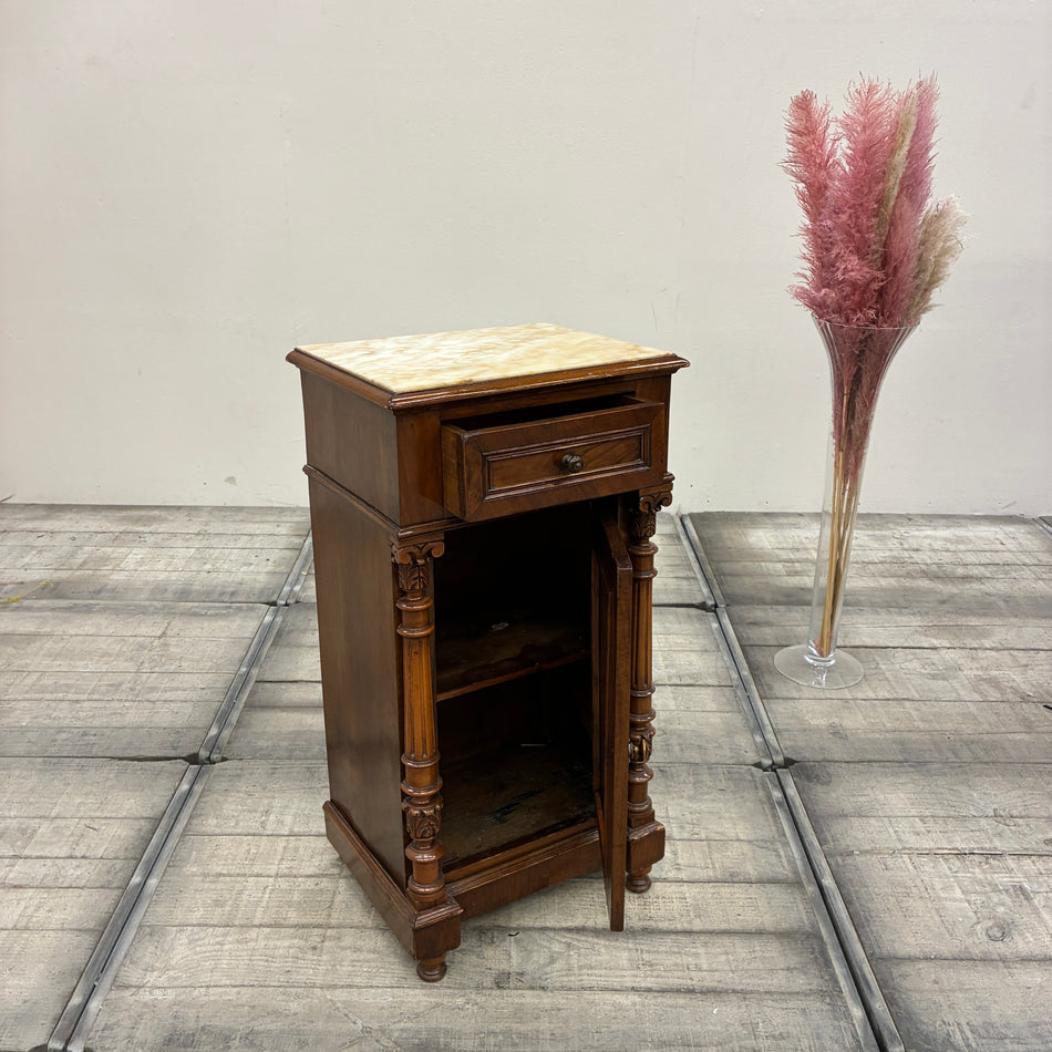 Gründerzeit Pfeilerschrank Schränkchen Nussbaum Marmorplatte Kommode um 1890 Vintage