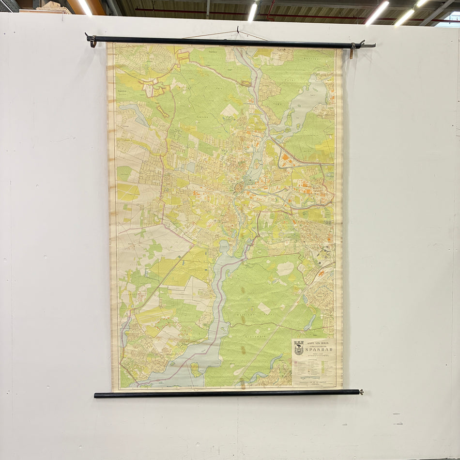 Vintage School Map – Berlin Spandau – Geography Teaching Chart, Pull-Down Wall Map, Used