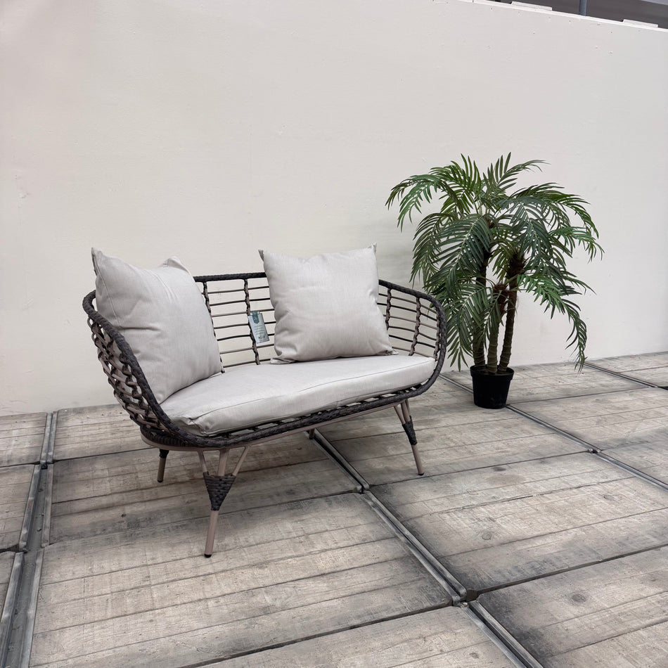 Outdoor Sofa Grau Rattan 2 Sitzer Gartensofa Couch