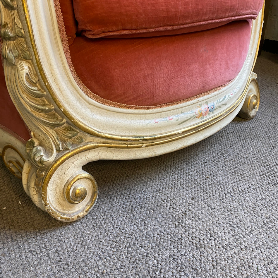 Barock Sessel Rot mit Holzschnitzereien – Eleganter Vintage Ohrensessel gebraucht