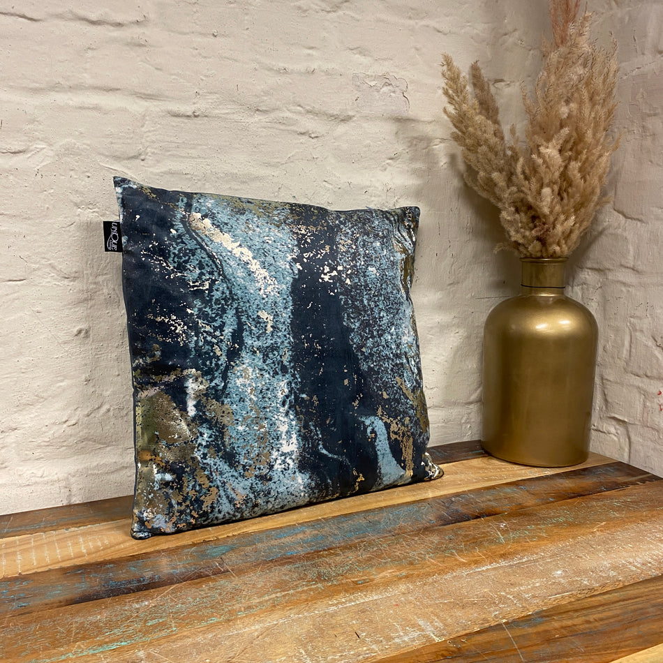 Unique Living Vince Zierkissen blau gold Marmor Dekokissen 45x45 Neuware