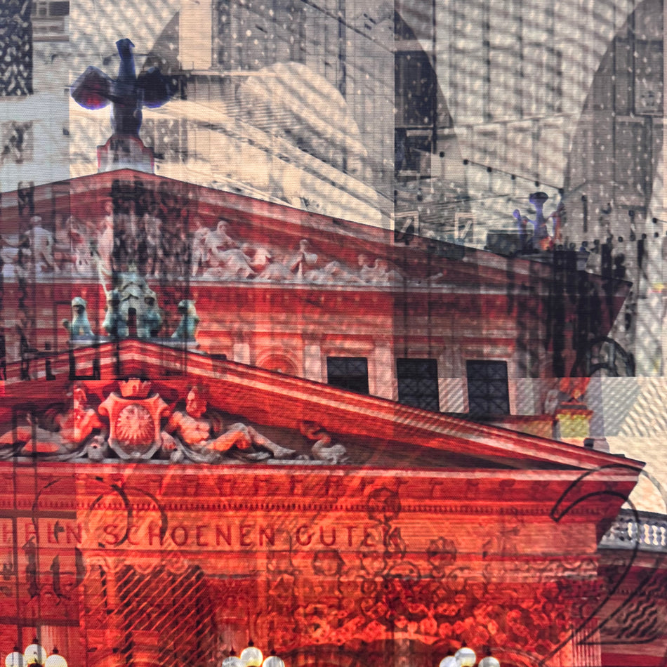 Wandbild 90x90 - Frankfurt Alte Oper Rot Grau - Fotodruck auf Leinwand Gebraucht