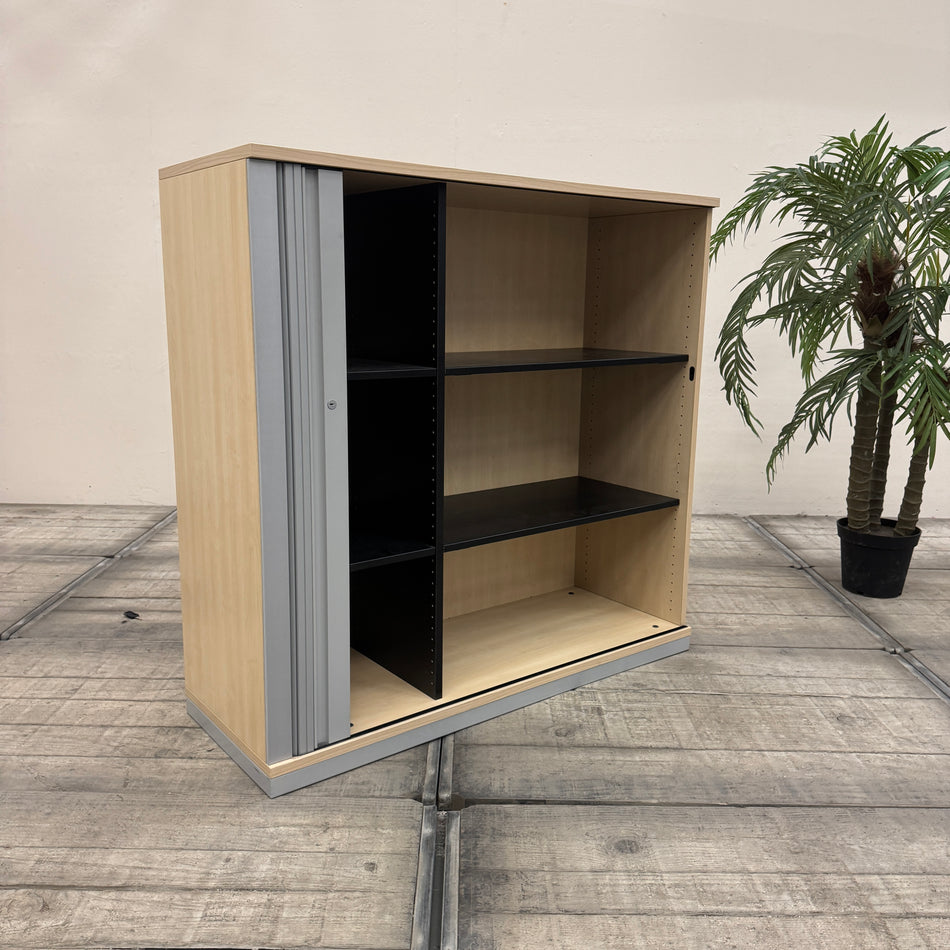 Werndl Highboard Akteschrank Buche Silbern 3OH 2 Einlegeböden Rollladen Schrank Büro Gebraucht