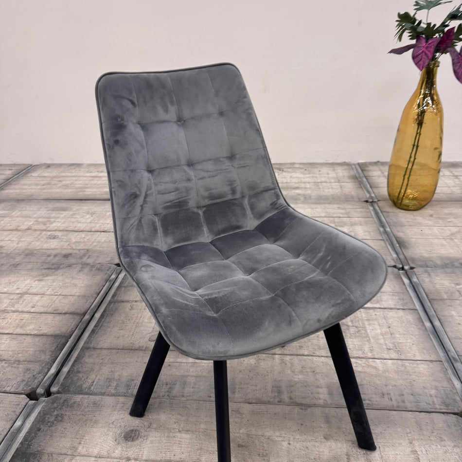 Polsterstuhl Silbern Schwarz Samt Velours Stuhl Modern