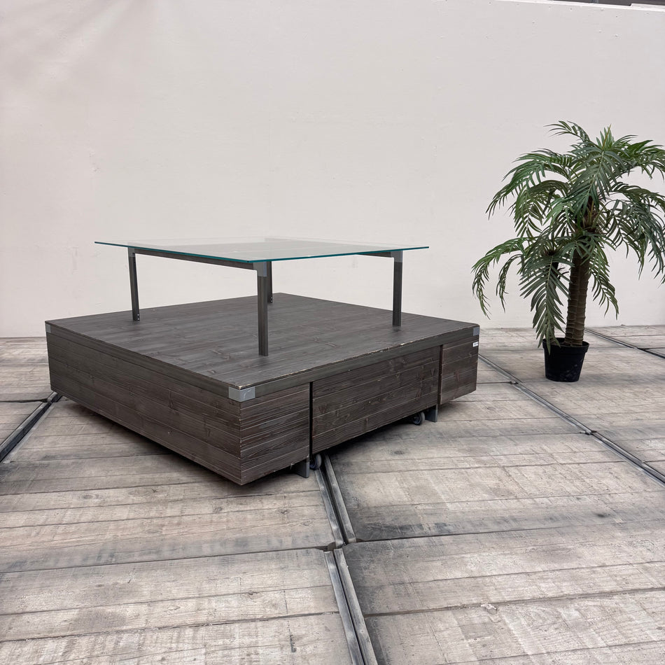 Ladentisch dunkelgrau Holz mit Schublade Warentisch mit Glas-Display – Gebraucht