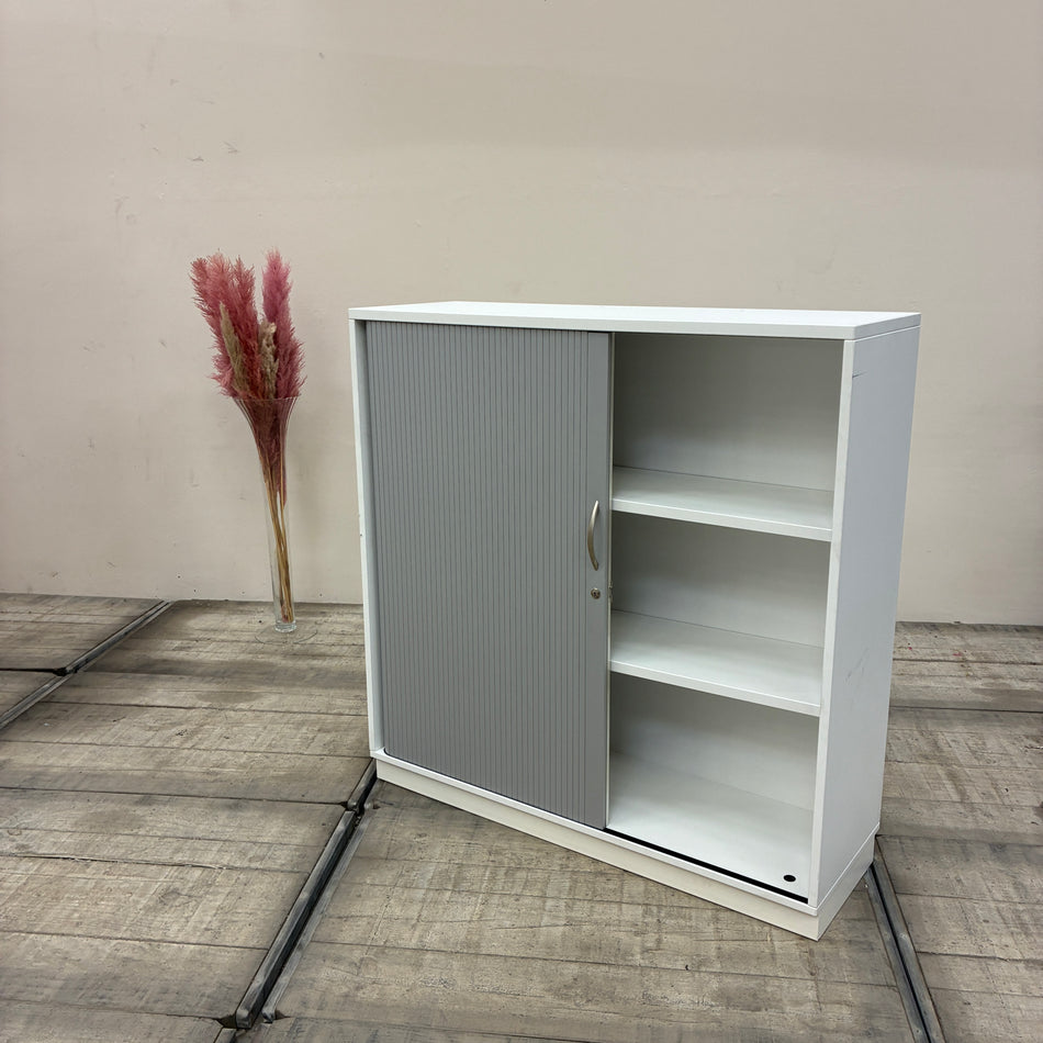 Aktenschrank Weiß Grau Holz Highboard Mit Rollladenfront Büro Schrank Gebraucht
