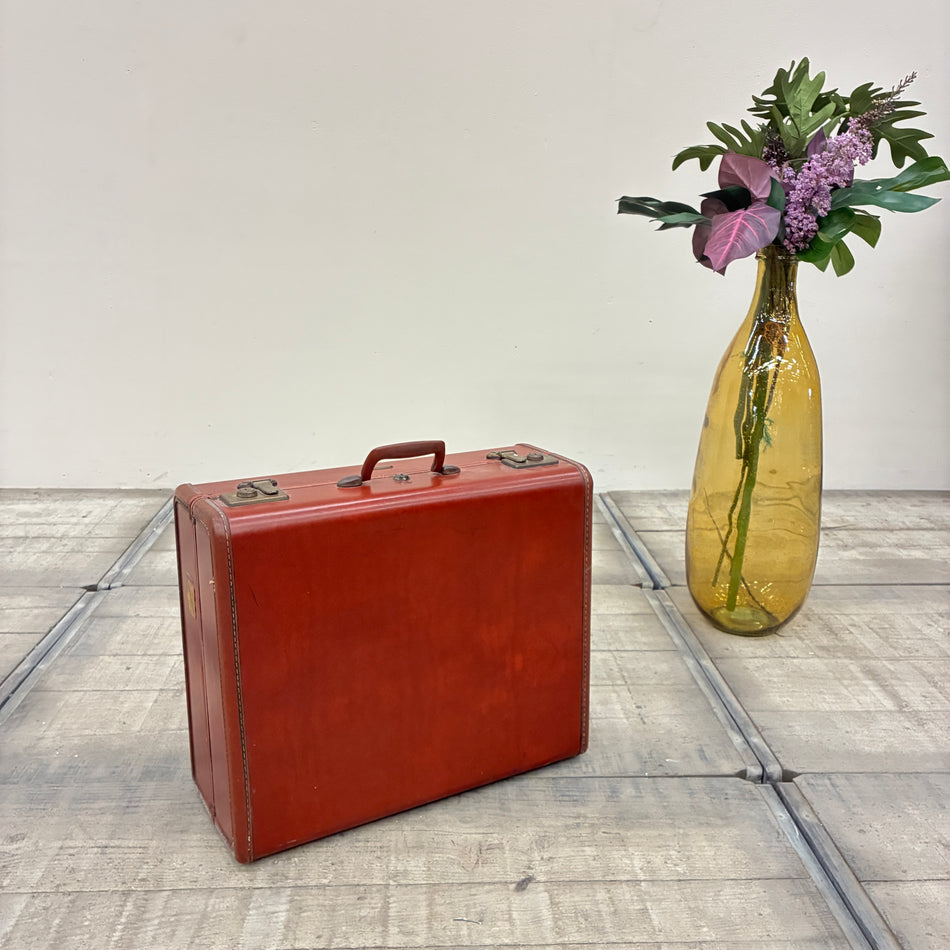 Vintage Samsonite Leather Suitcase Brown-Red Travel Case Luggage Used