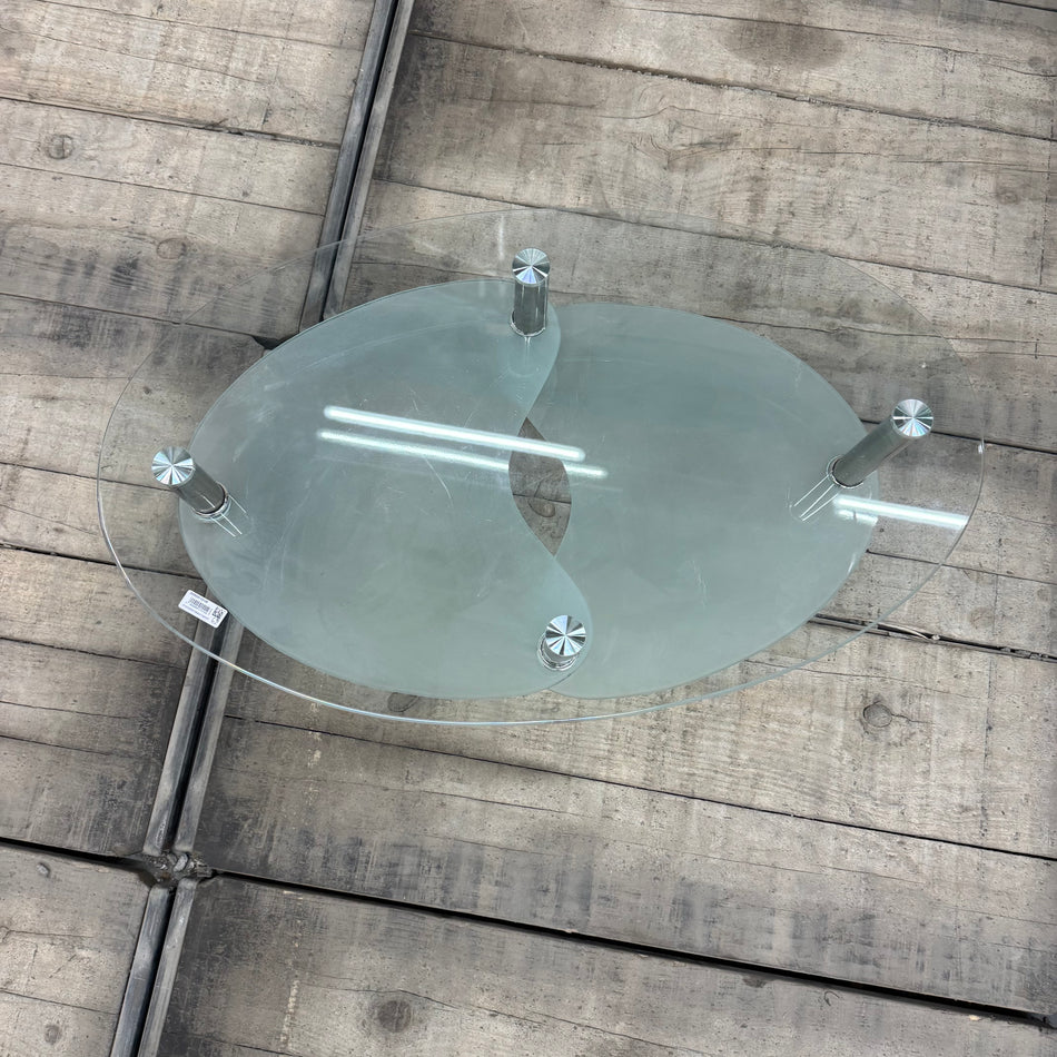 Glas Couchtisch oval Chrom Tisch gebraucht