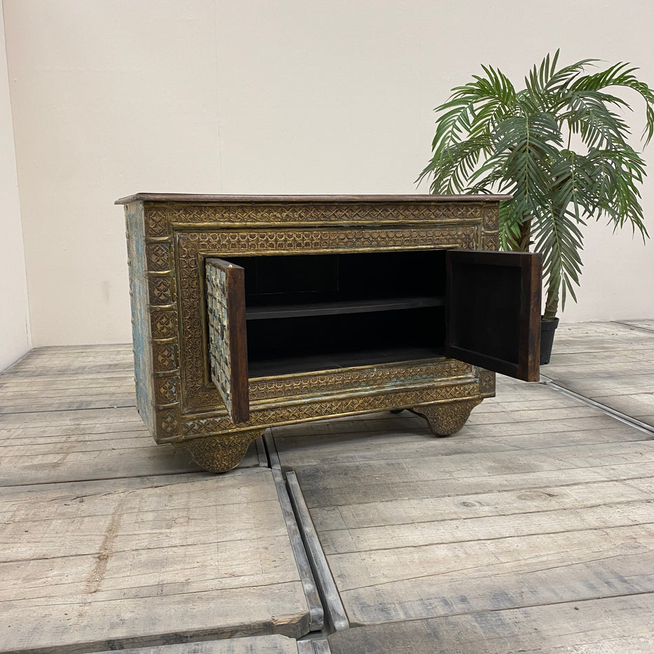 Damchiya Truhe blau Holz Dowry Messing Schrank Gebraucht