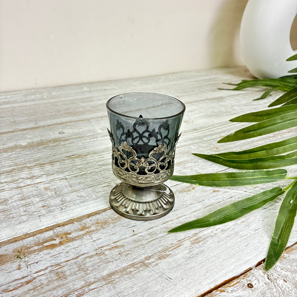 PTMD Decoritz Teelichthalter grau Rauchglas Orientalisch Vintage Deko