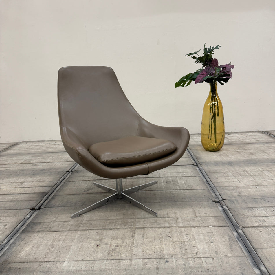 Designer Lounge Drehsessel Leder Taupe Graubraun Gebraucht