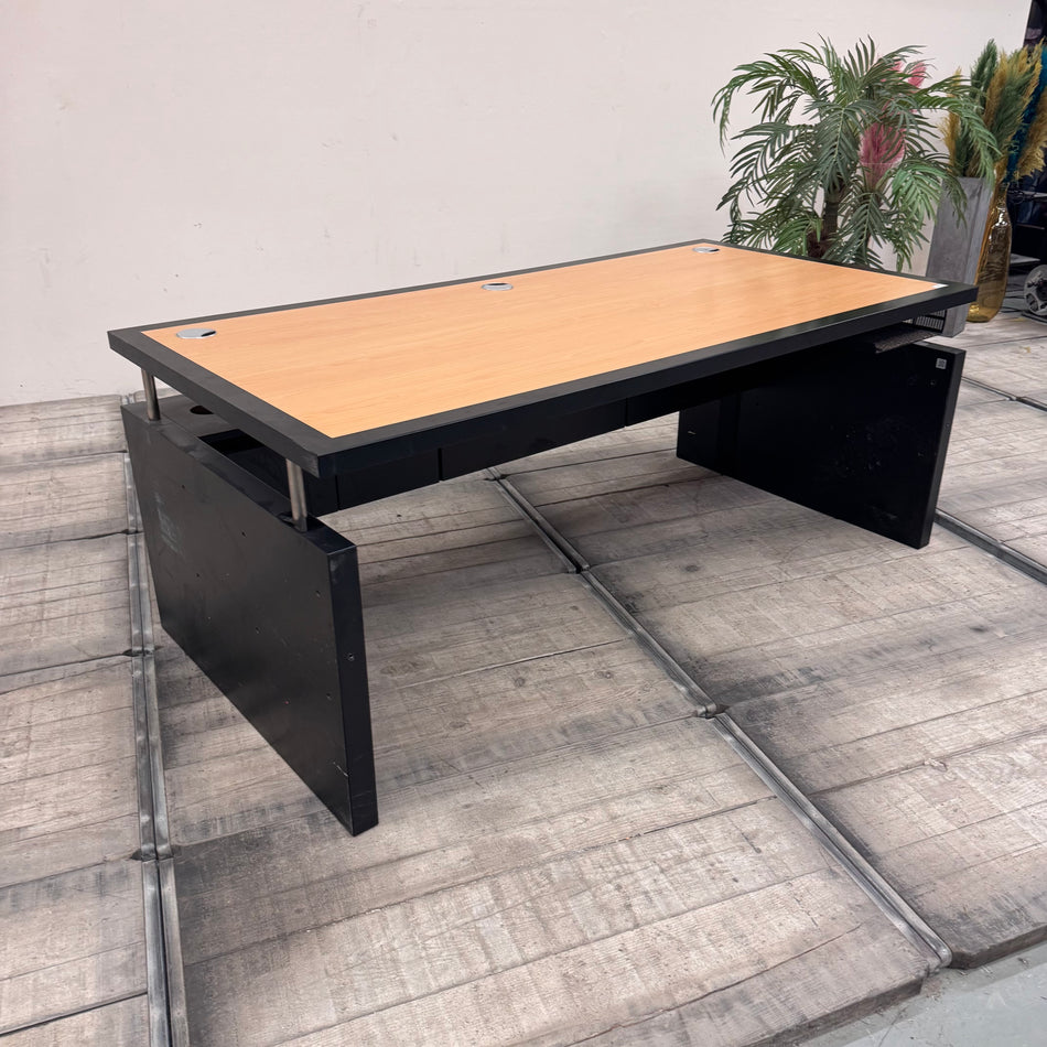 Schreibtisch 200x100cm Holz Braun Schwarz Büro Wangenschreibtisch Tisch Gebraucht