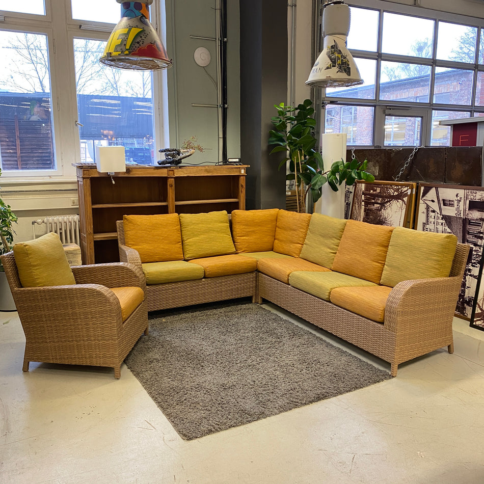 Rattan Set Sofa Ecksofa Couch mit Sessel Kombi Wohnlandschaft