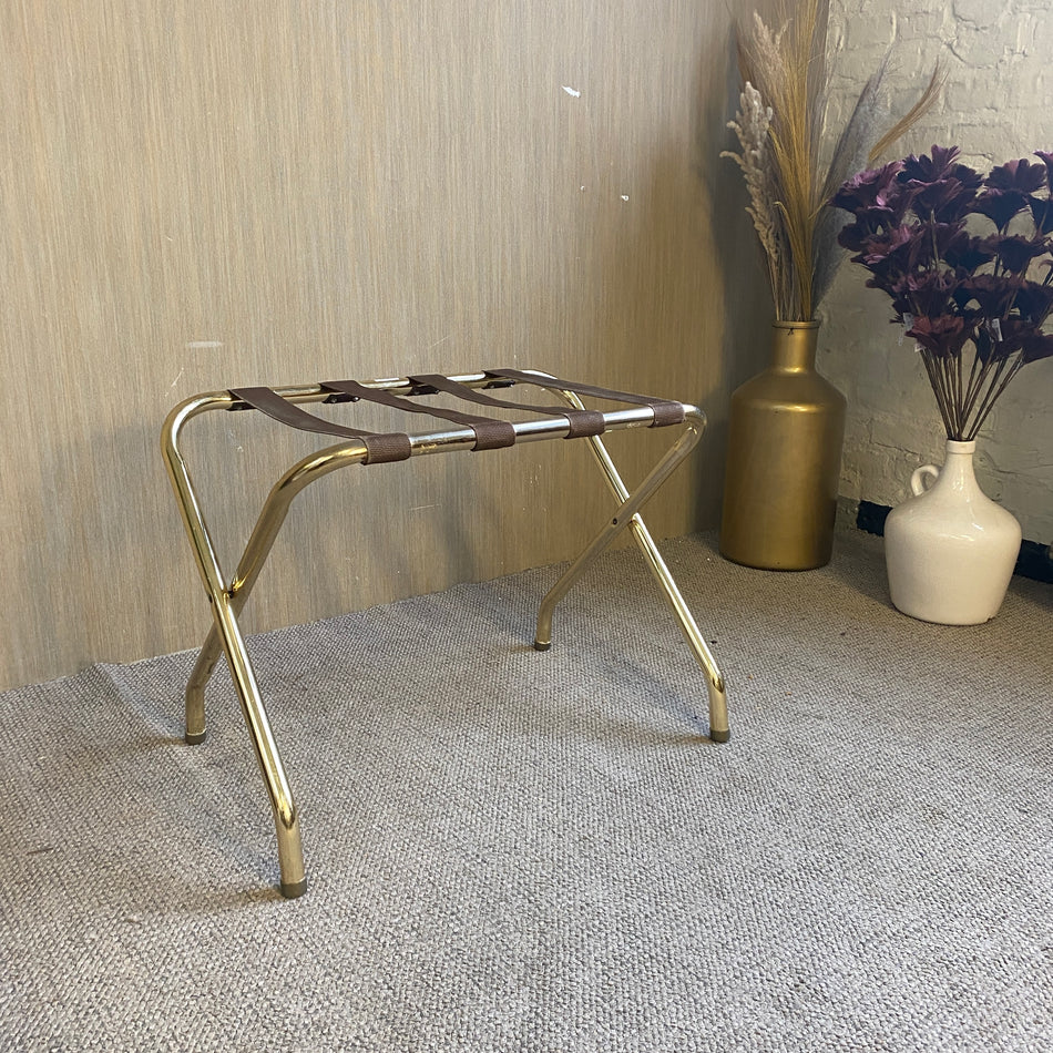 Gepäckablage aus Metall mit Lederbändern – Kofferablage im Hotelstil Kofferbank gebraucht