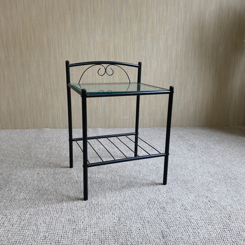 Vintage Beistelltisch gebraucht schwarz Eisen mit Glas Tisch