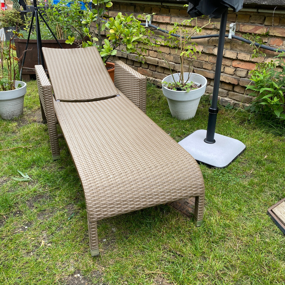 Outdoor Gartenliege hellbraun Kunststoff Rattan Stuhl