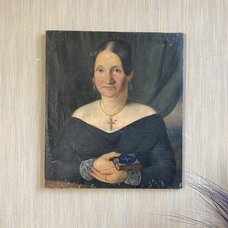 Kunstwerk Gemälde Portrait Dame mit Kreuz Kette Wandbild 53x60