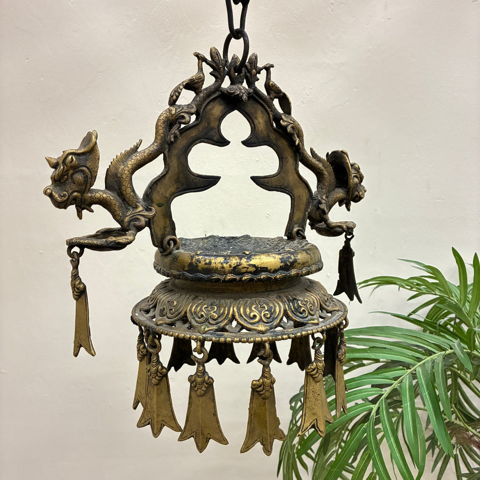 Asiatische Tempelampel Hängelampe Bronze Messing Drachenmotive Hängeleuchte Lampe Gebraucht