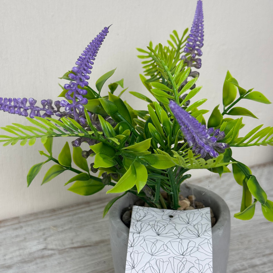 Künstliche Pflanze Lavendel im Zementtopf Deko Blume Lila