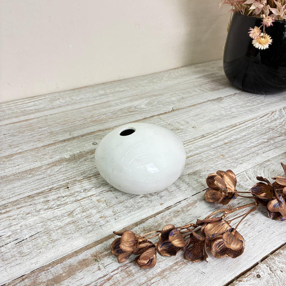 Kleine Keramikvase Mini Kugelvase Blumenvase Weiß Vase Gebraucht