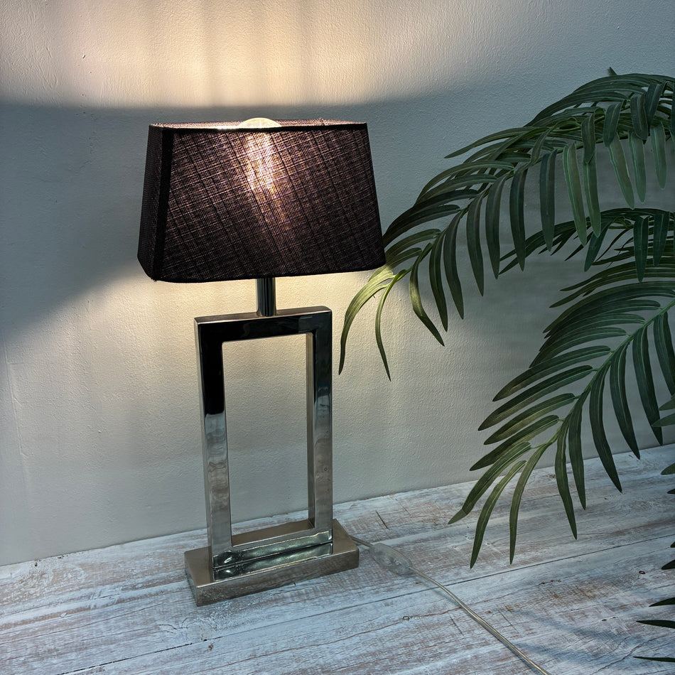Tischlampe mit Schirm Chrom Braun