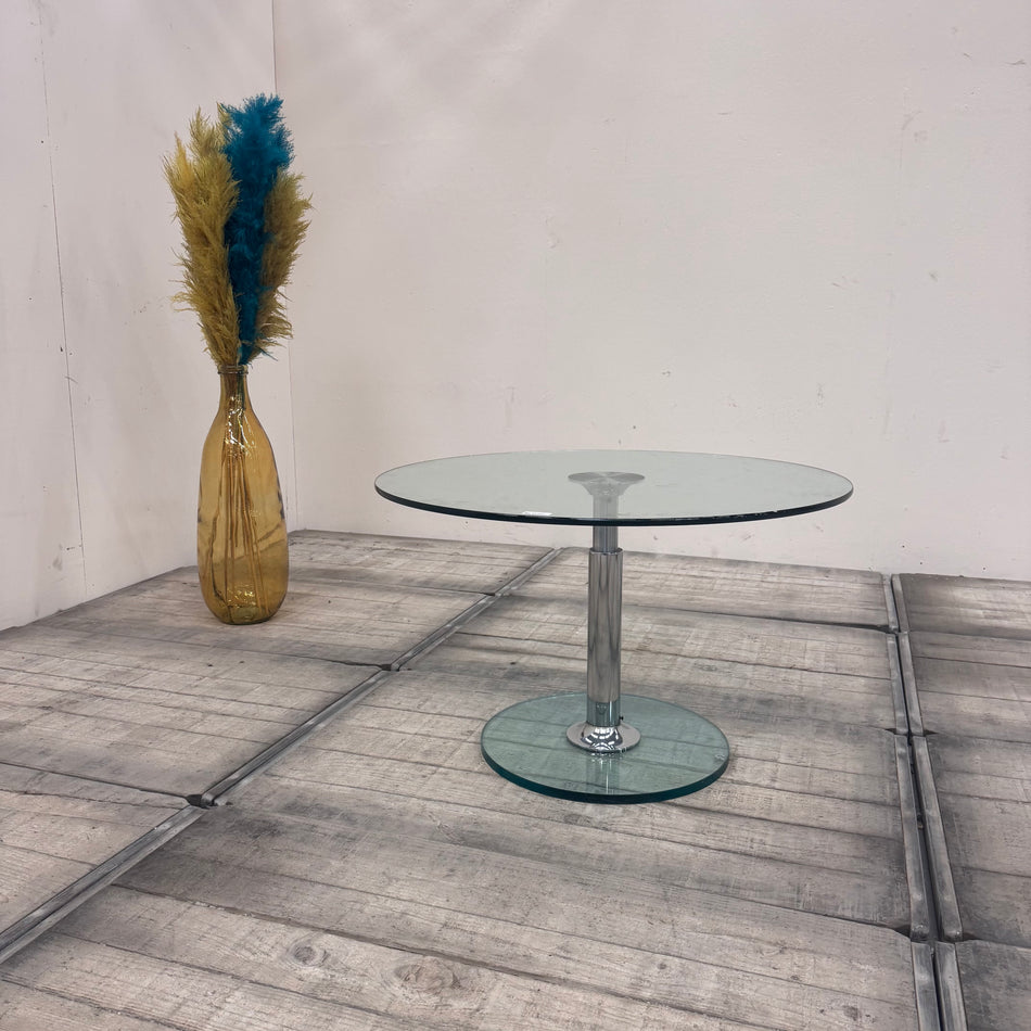 Draenert Glastisch Couchtisch Transparent Glas rund mit Säulenfuß Tisch Gebraucht