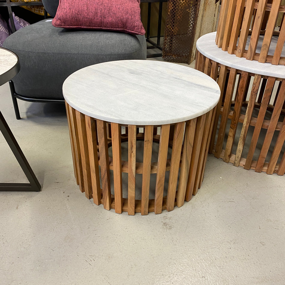 Sunset Couchtisch 50cm  Mangoholz Massiv / Weißer Marmor