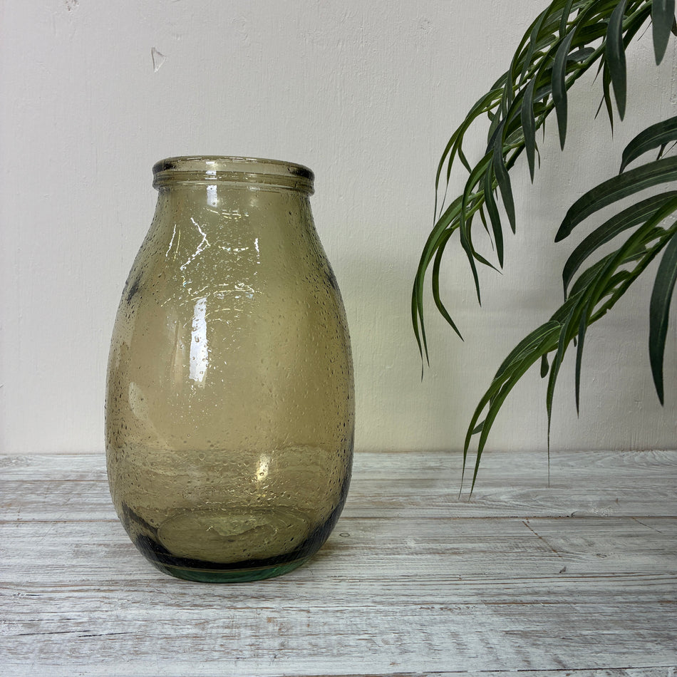 Glasvase Beige Vintage Deko Vase Altglas 28cm