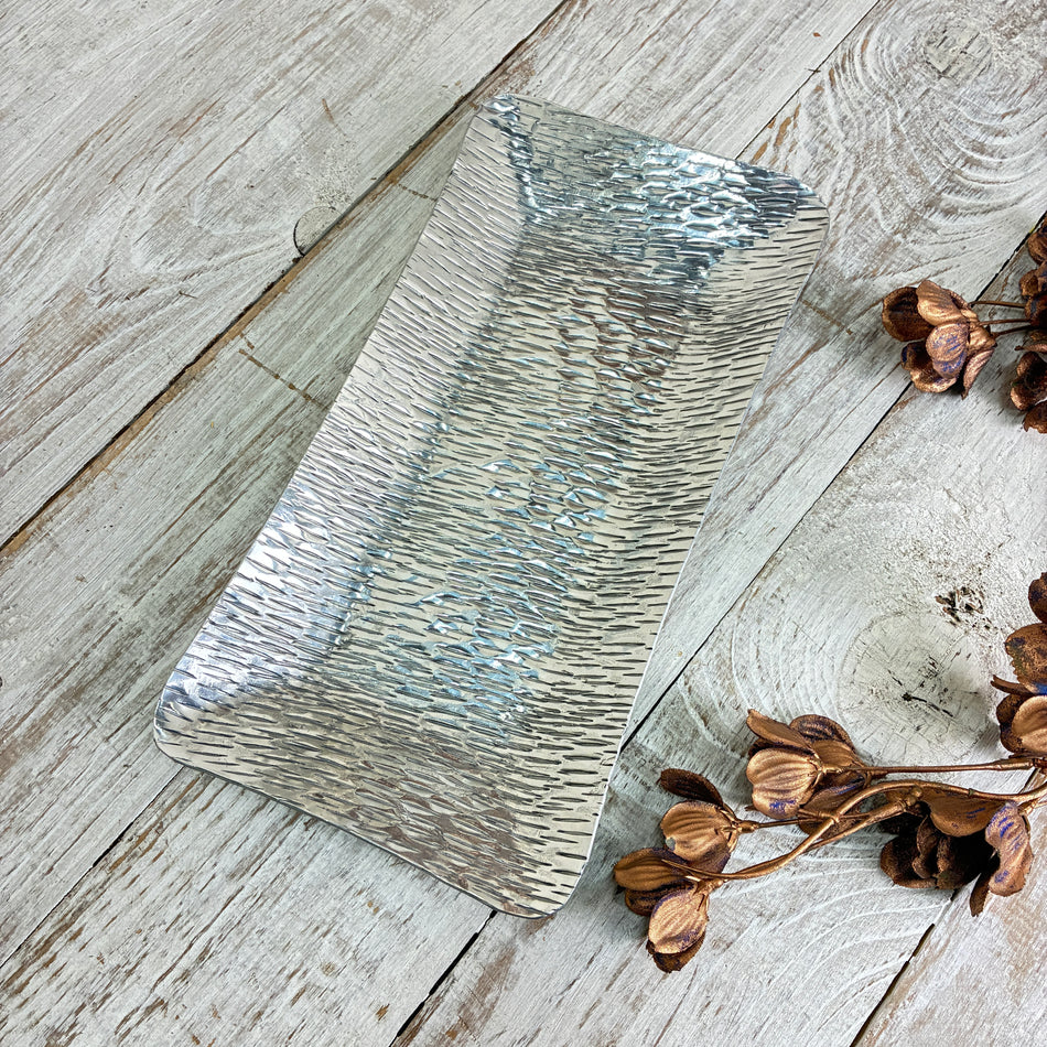 Dekotablett Schale Rechteckig 30x15cm Metall Hammerschlag Silber Dekoschale