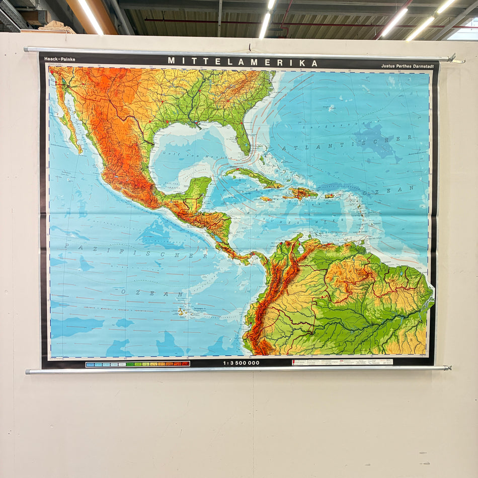 Vintage School Map – Central America – Geography Educational Chart Haack Painke Roll Map Used
