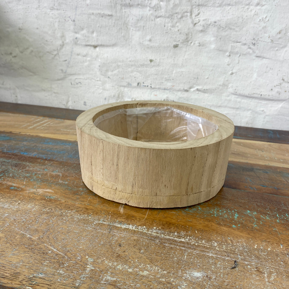 Holz Blumentopf Vollholz mit Kunststoff Beschichtung 18x5,5 natürlich Übertopf