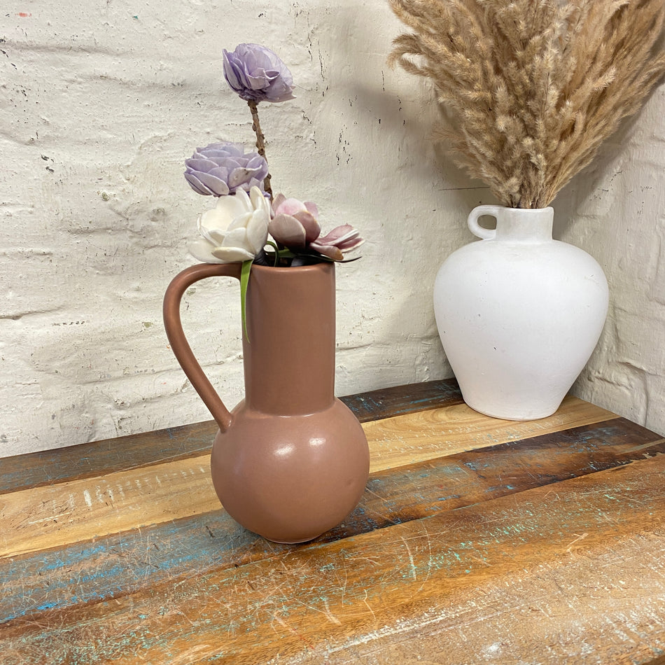 Vase braun Keramik Deko Blumenvase mit henkel 21cm