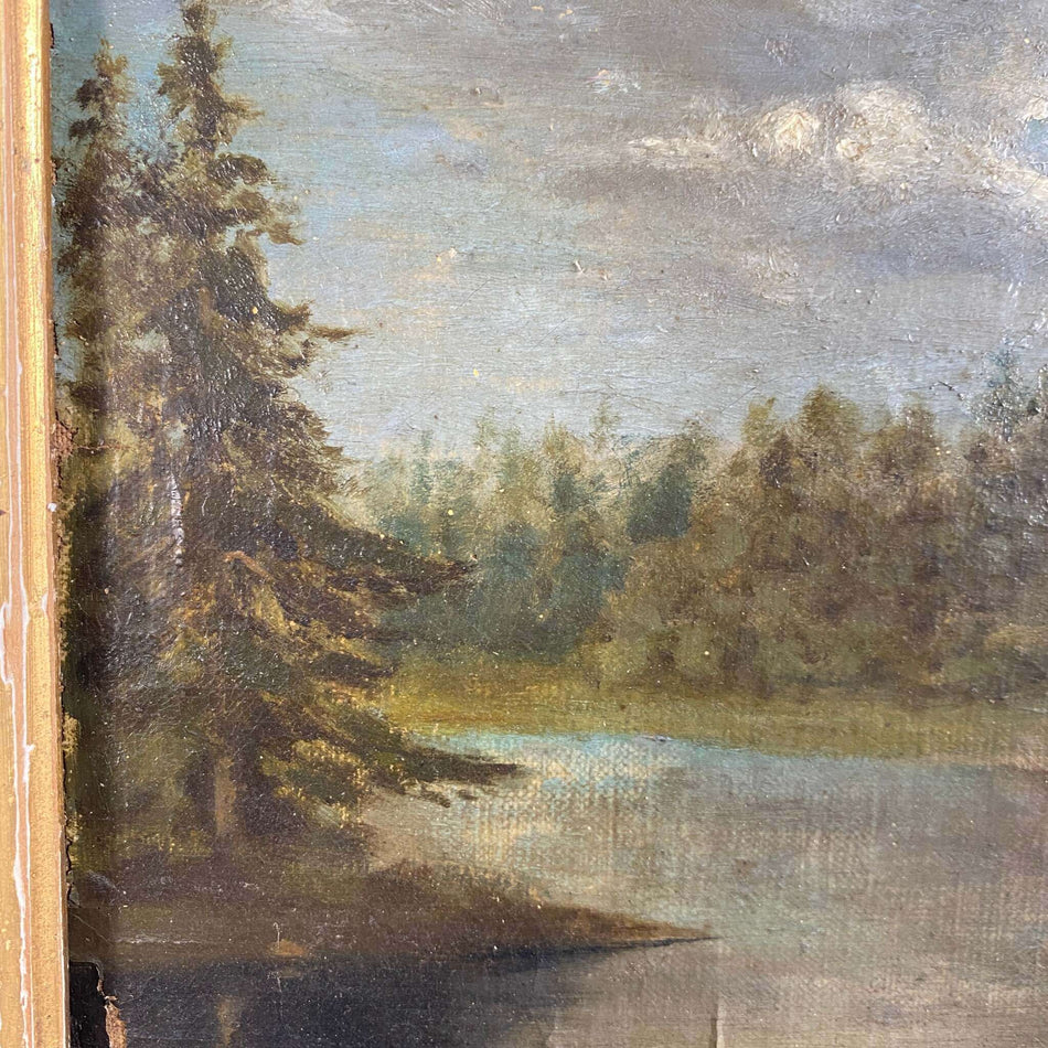 Ölgemälde Landschaft antik Wandbild Goldstuckrahmen
