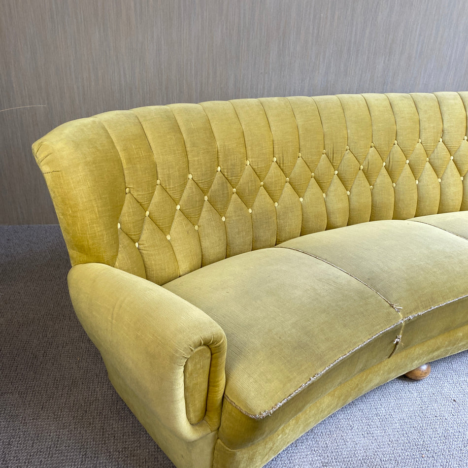 Vintage Sofa gebraucht gelbgrün gesteppt 3 Sitzer Couch